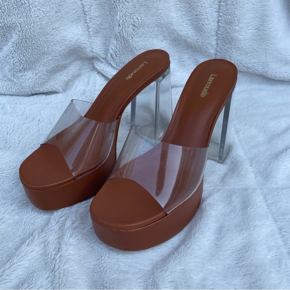 New Larroude Brown and Clear Platform Shoes